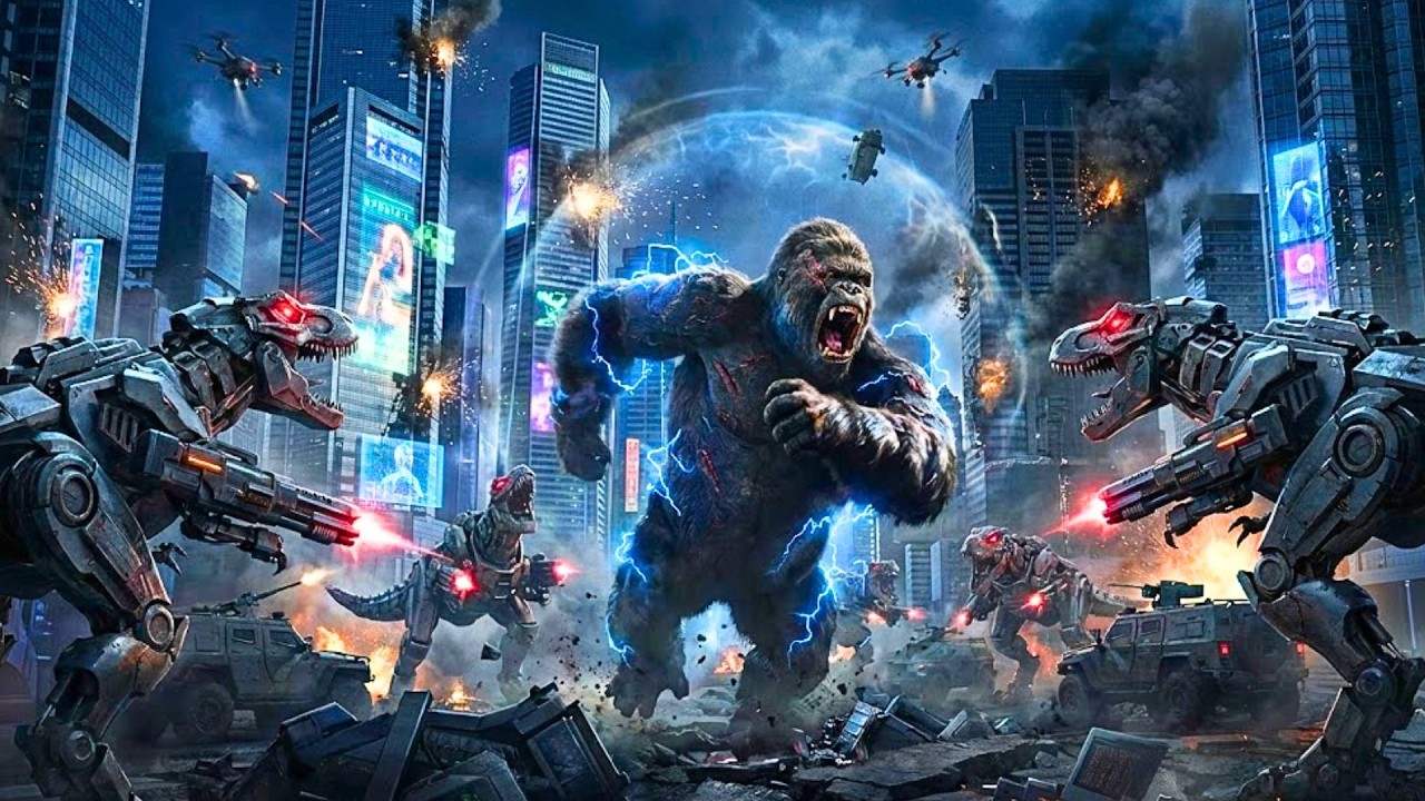 King Kong vs. The Cyber-Rex Legion: High-Tech City Siege and EMP Blast Survival