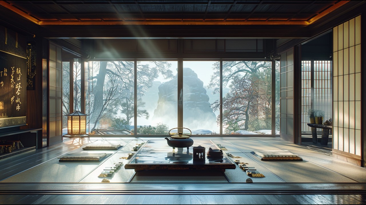 Calm Winter Study Background Music with Japanese Fire Sounds and Warm Ambient Tones
