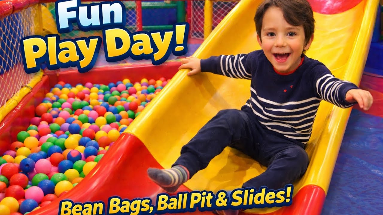 BEST Play Day Ever  🟡 Ball Pit, Bean Bags , Slides & Jumping FUN! Much FUN 🥰 #ballpit #kidssnowfun 