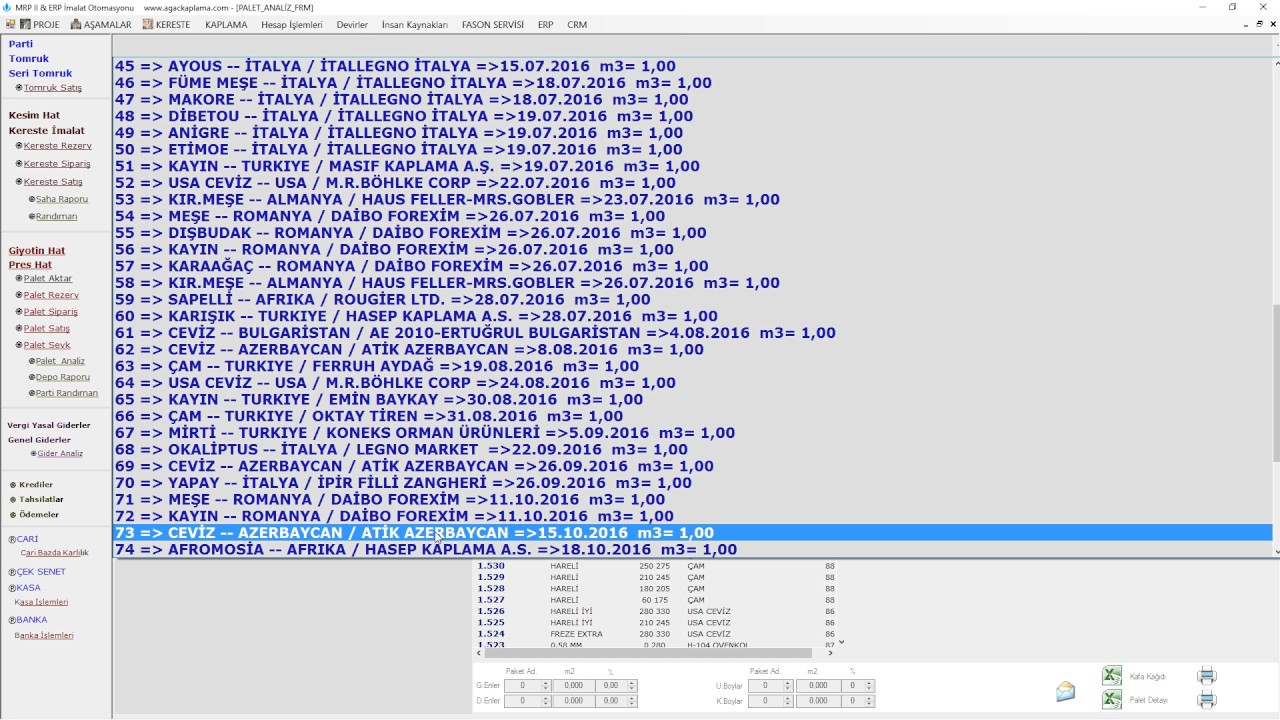 REZERV SİPARİŞ SATIŞ ve PALET ANALİZ