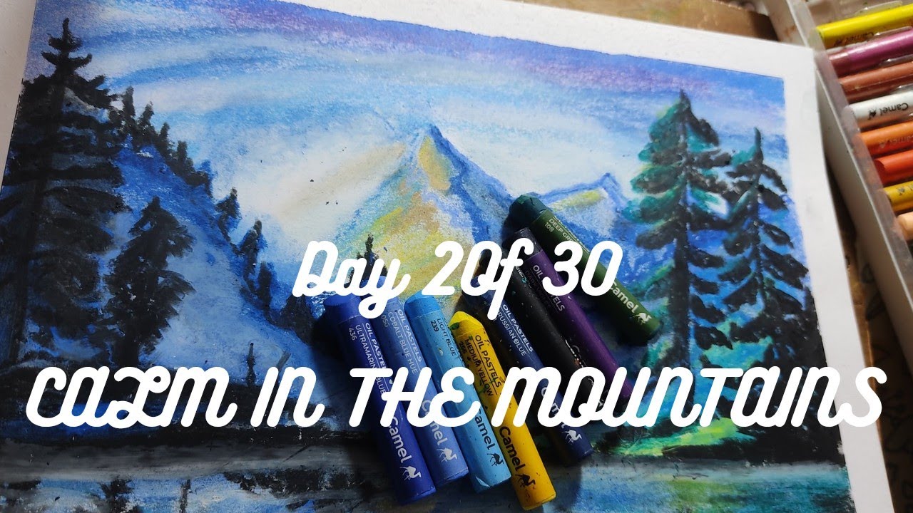 &ldquo;Blue Lake & Misty Mountains | Oil Pastel Art | Day 2: Calm in Chaos 🌊💙&rdquo;