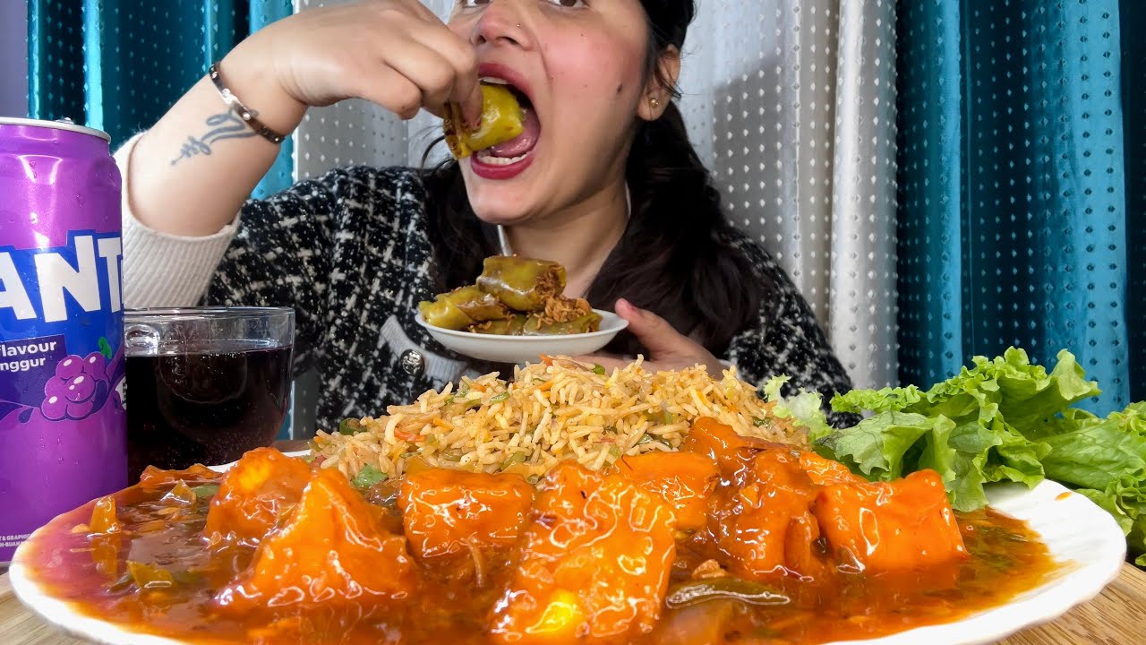 Eating Spicy 🔥 Chilli Paneer, Fried Rice | Indo Chinese Food ASMR