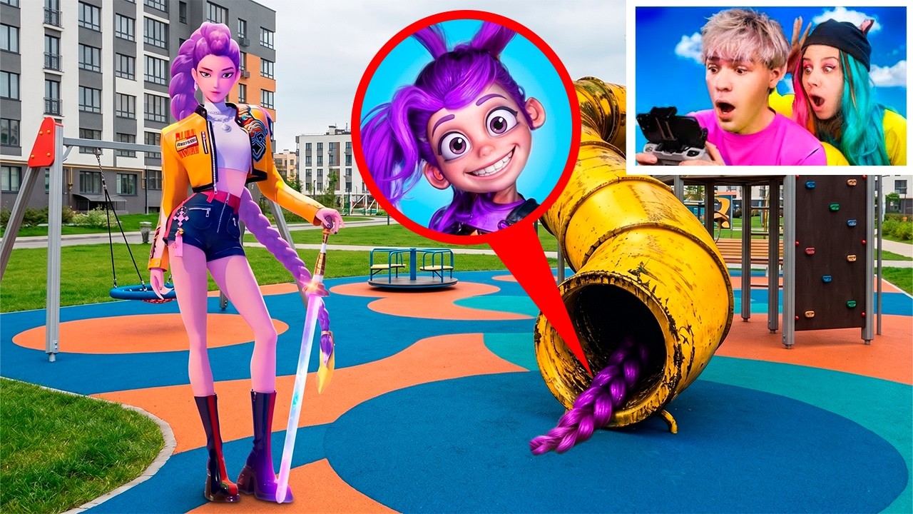 МОЙ ДРОН СНЯЛ KPOP DEMON HUNTERS И LILY LOVEBRAIDS VS SLIDE EATER В РЕАЛЬНОЙ ЖИЗНИ!!!