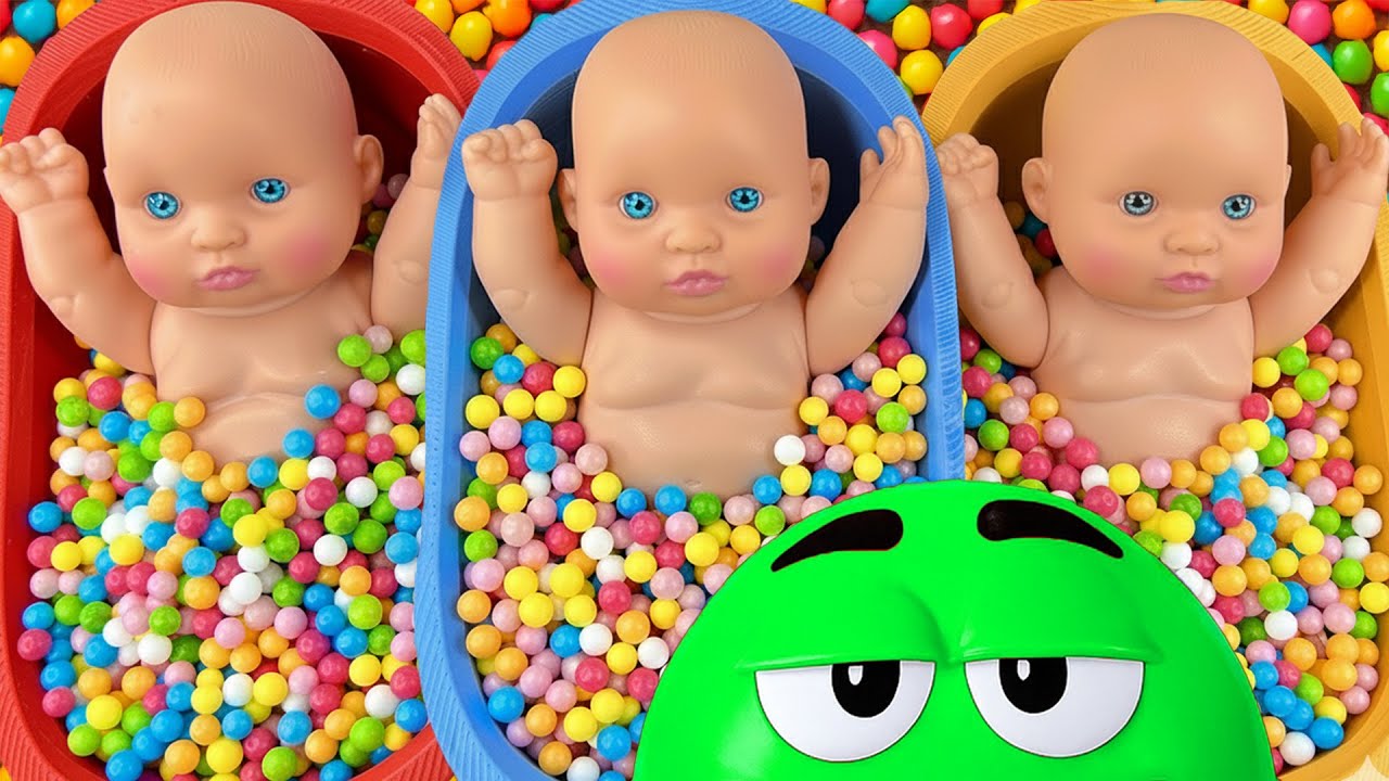 Full of 3 Rainbow BathTubs Candy with M&M's & Magic Slime Cutting Video