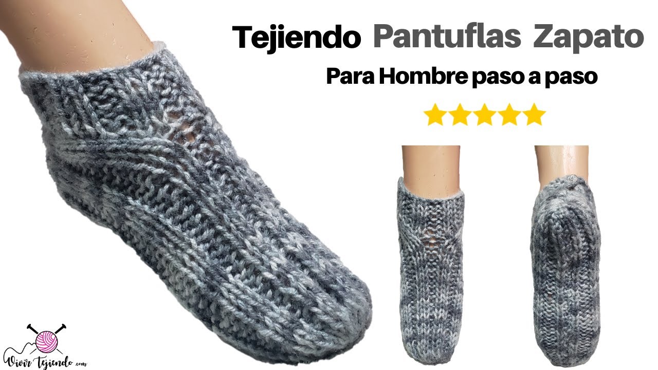 ✔ Tejidos a Palitos 🌈 Aprende a Tejer Pantuflas y Babuchas para Hombre a Dos Agujas Clásicas