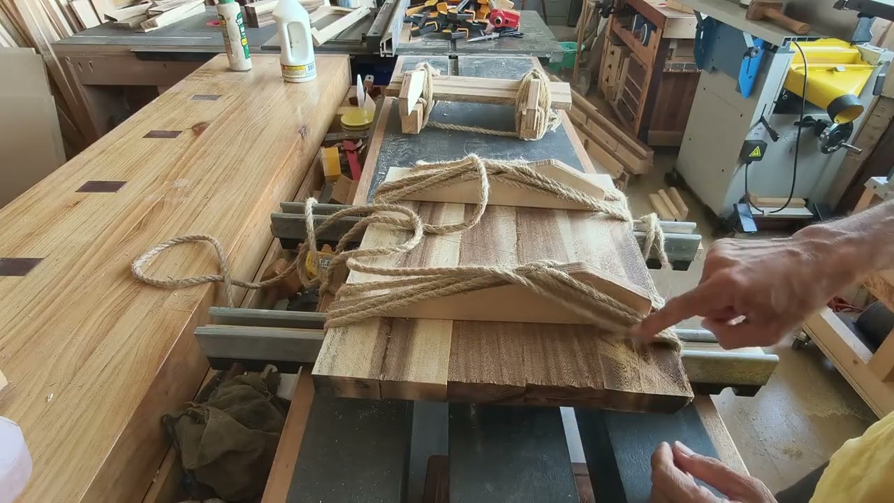 How to use ropes to clamp in panel glue ups. #woodworking #diy 