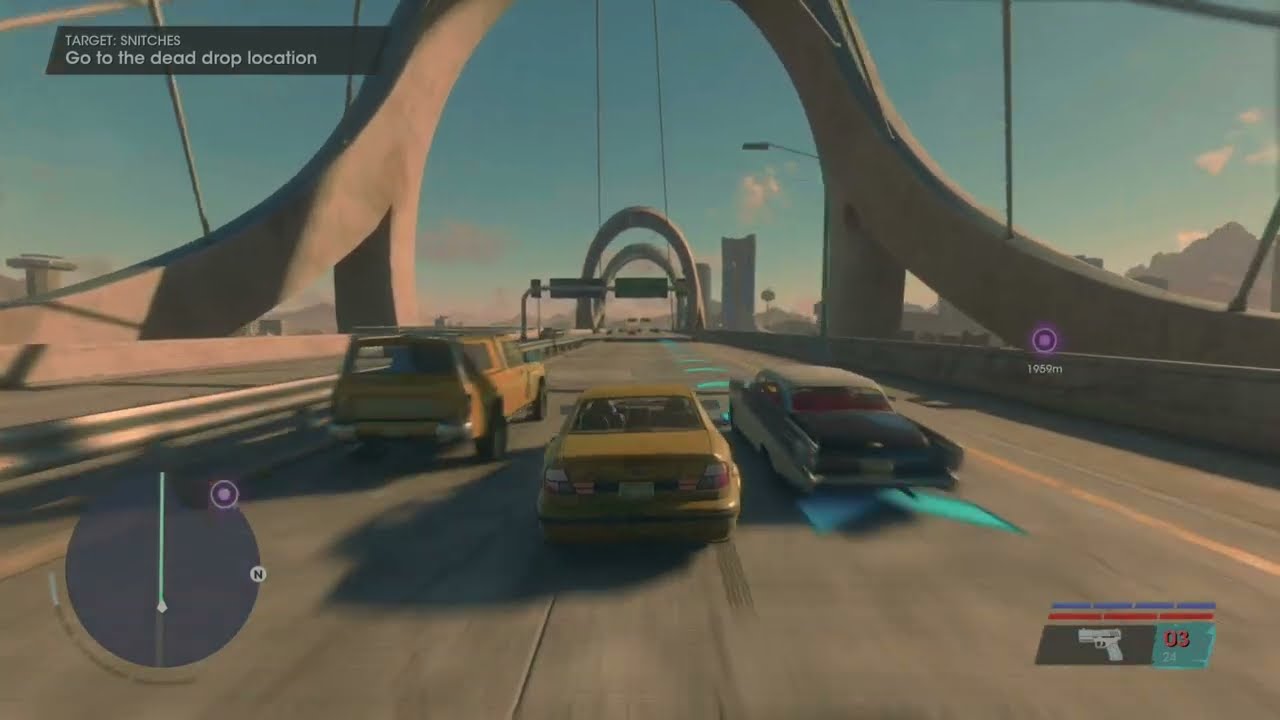 Saints Row - Target: Snitcher: Drive Around Santo Ileso Into Lakeshore North City District Gameplay