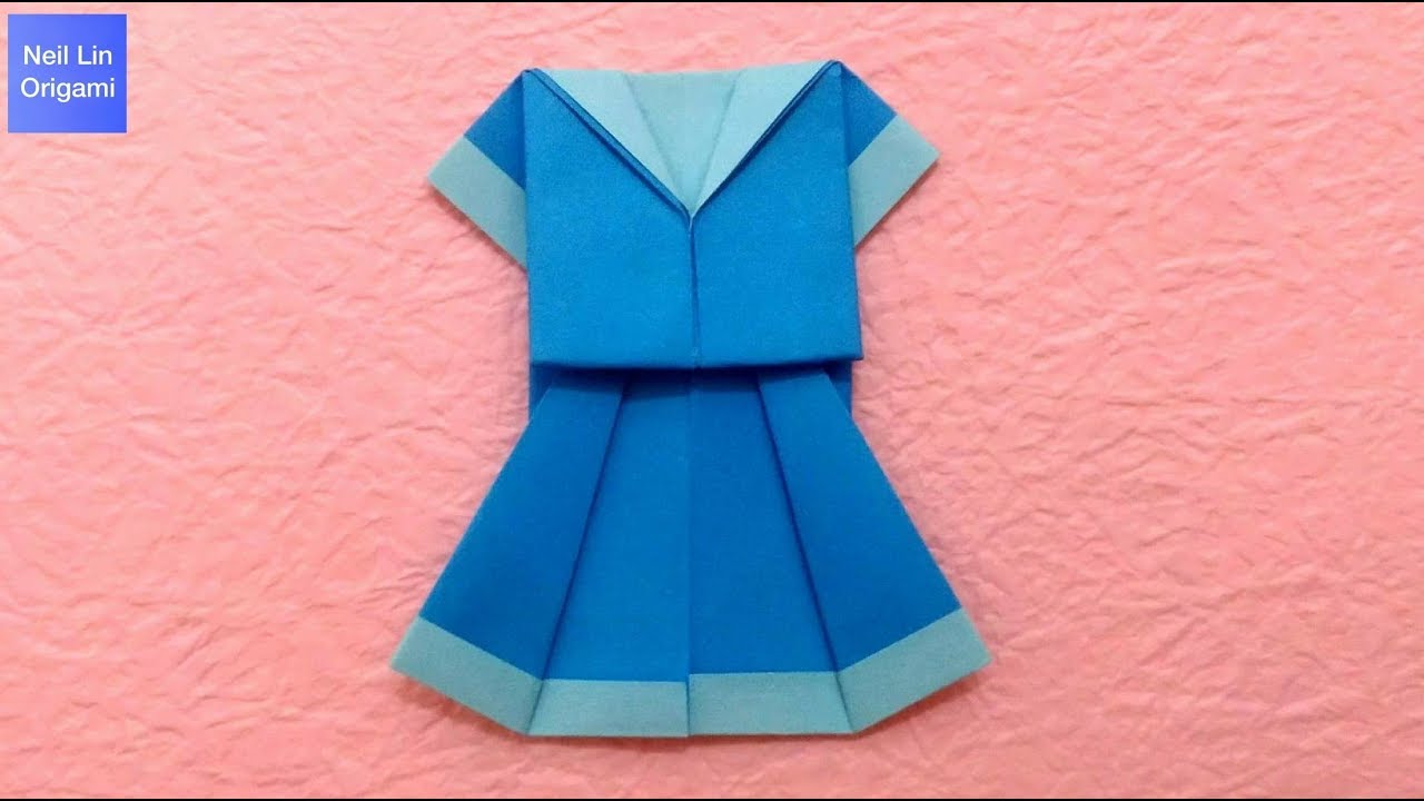 水手服折纸教学 - 如何用简单的方法制作可爱女孩的制服 衣服 裙子 手工折纸DIY