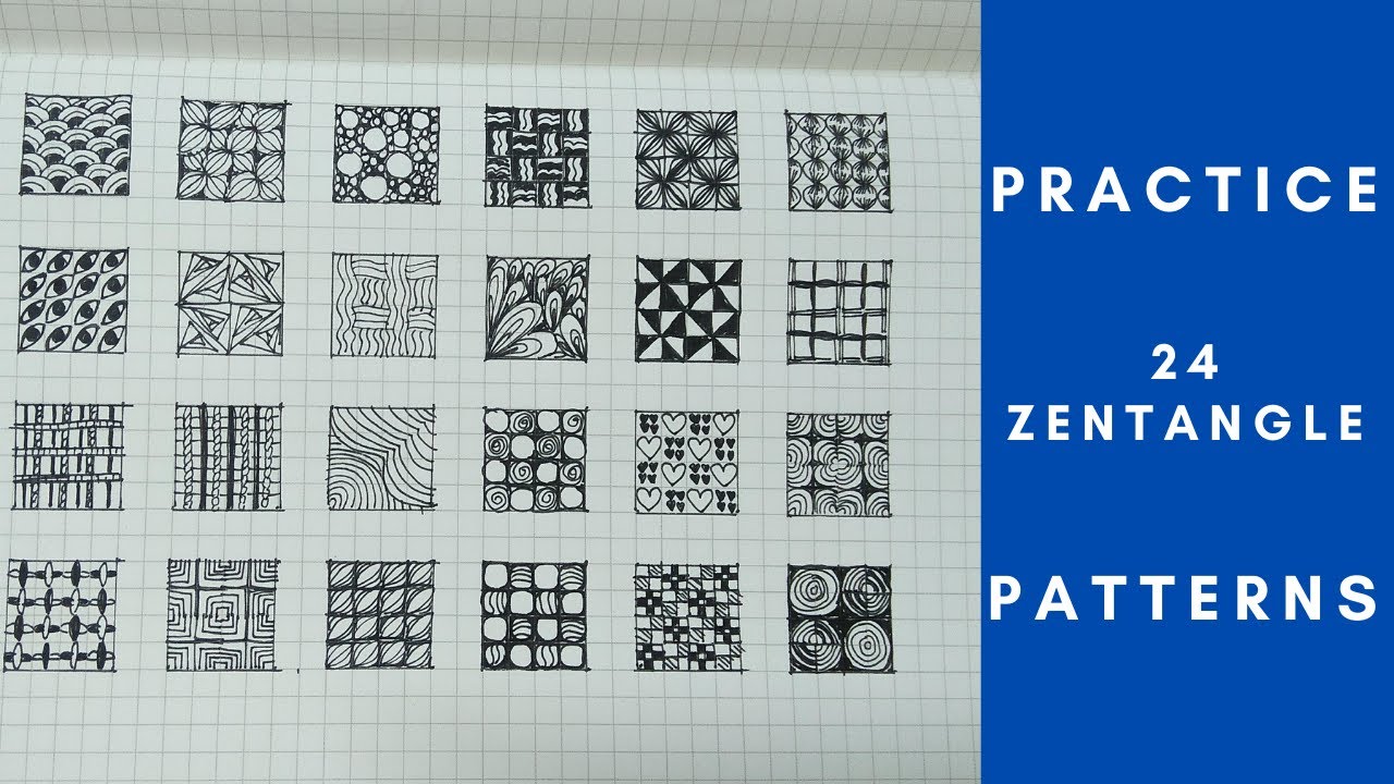 BEGINNER practice drawing 24 zentangle patterns