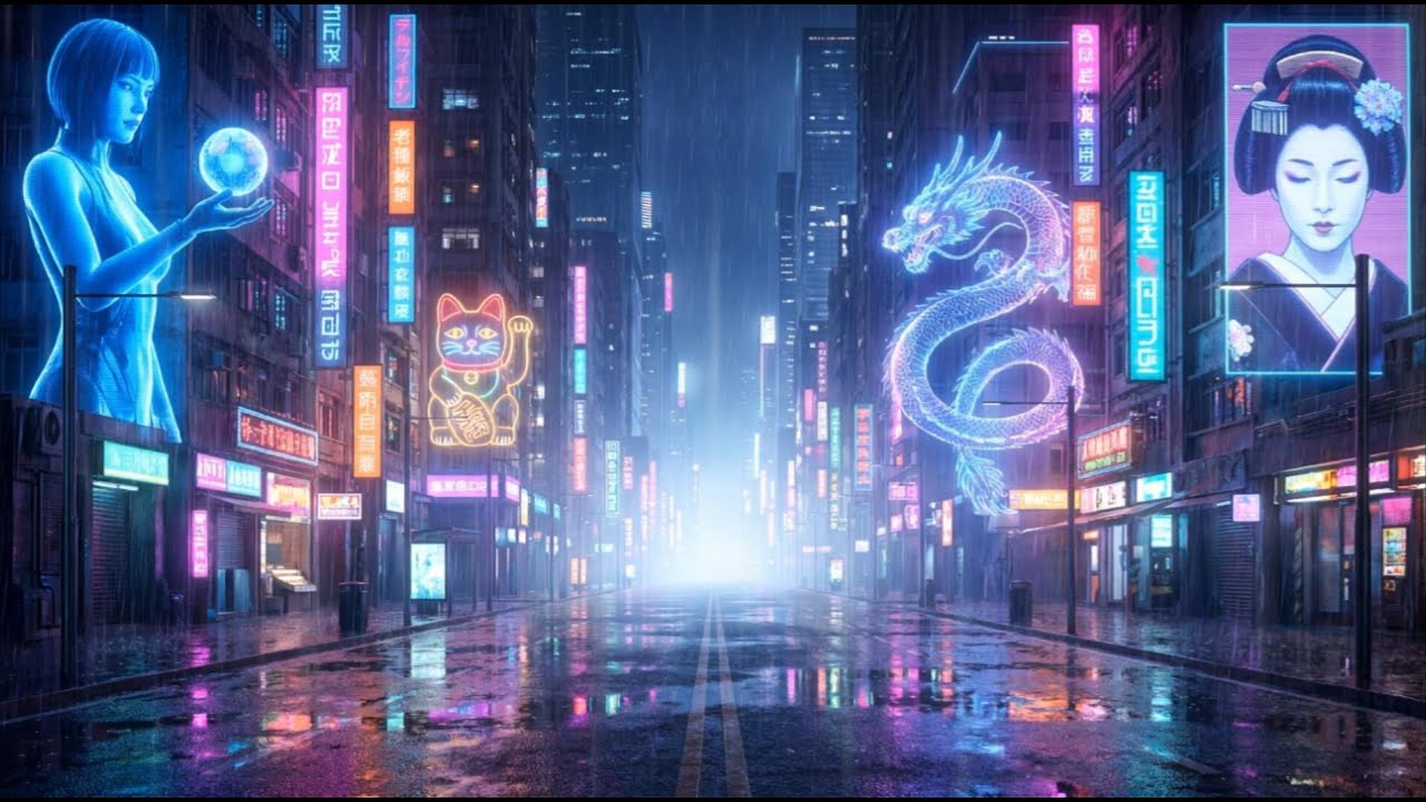 Rainy Neon City 🌧️(2H) Ambient Focus Music for Deep Work & Study