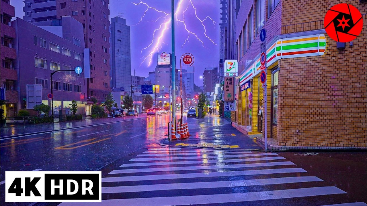 Tokyo Summer Evening Rain Storm - Thunder & Lightning #ASMR
