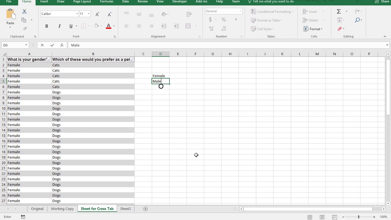 Making a Cross Tab in Excel