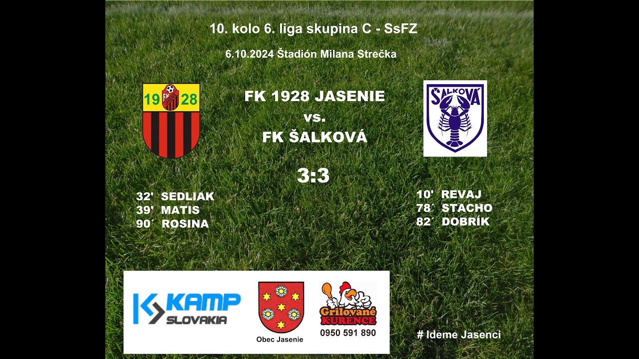 FK 1928 Jasenie - FK Šalková - 3:3 - 06/10/2024