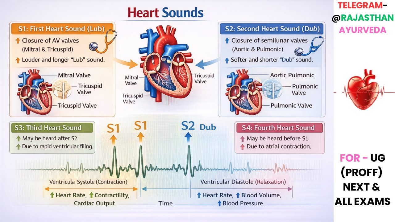Heart Sounds Physiology in Hindi and English For Ug, Next, All Exams