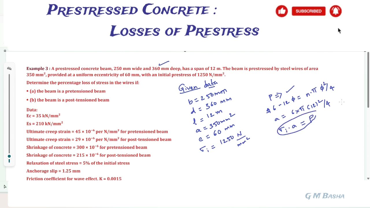 Ex 3 : Losses of Prestress : Prestressed Concrete 