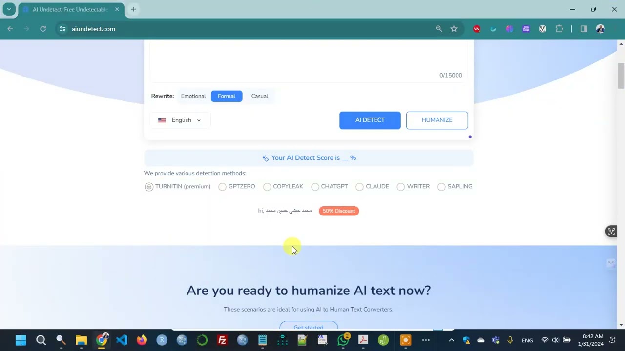 أفضل موقع لتخطي turnitin لاكتشاف الاستعانة ببرامج الذكاء الاصطناعي يدعم اللغة العربية aiundetect