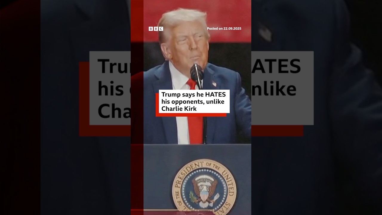 Trump says he hates his opponents, unlike Charlie Kirk. #DonaldTrump #CharlieKirk #BBCNews
