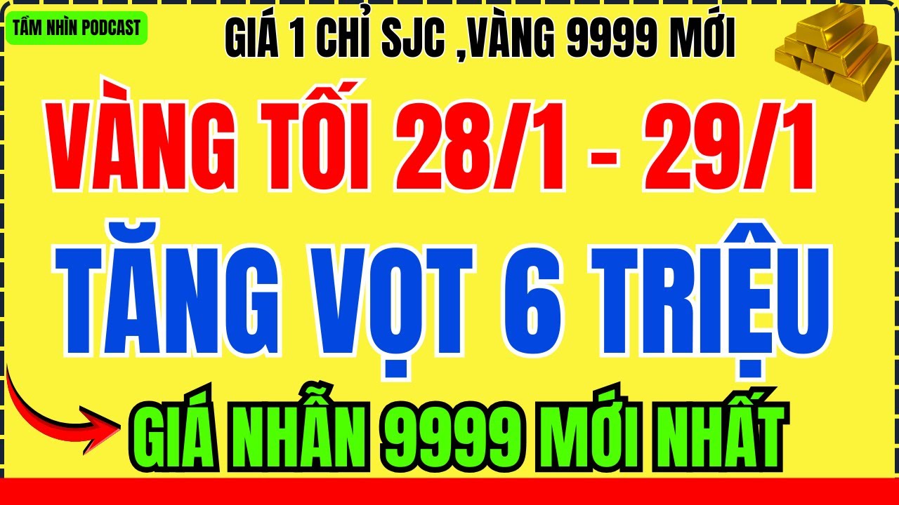 Giá Vàng Hôm Nay Tối 28/1 – 29/1/2026: Vàng 9999, SJC phá mọi mốc cũ, bảng giá mới