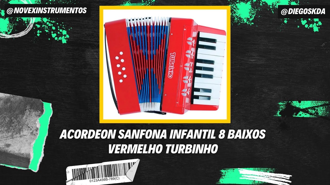 Acordeon Sanfona Infantil 8 Baixos Vermelho Turbinho #teclado #acordeon