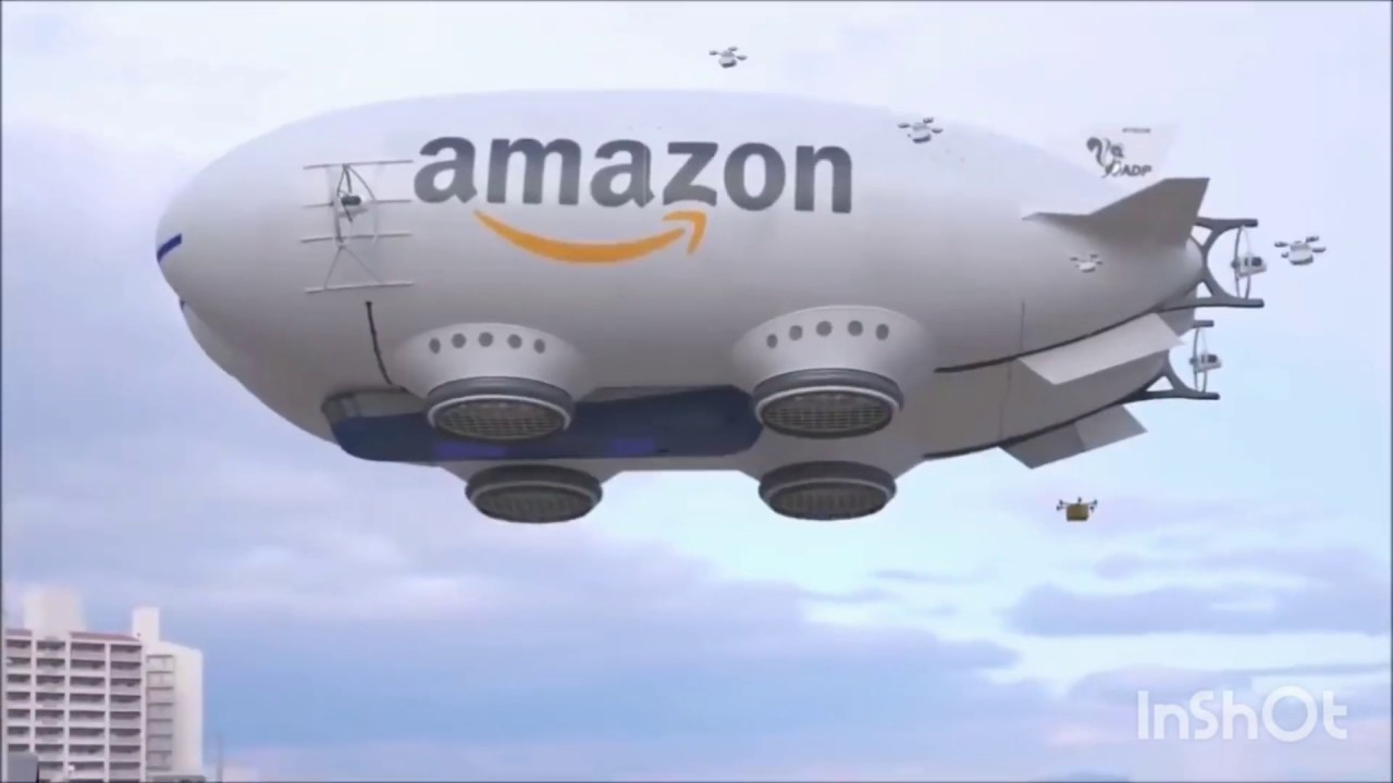 Meet Amazon's Vision For The Future: A Delivery Drone Blimp || Zeppelin deploying delivery drones