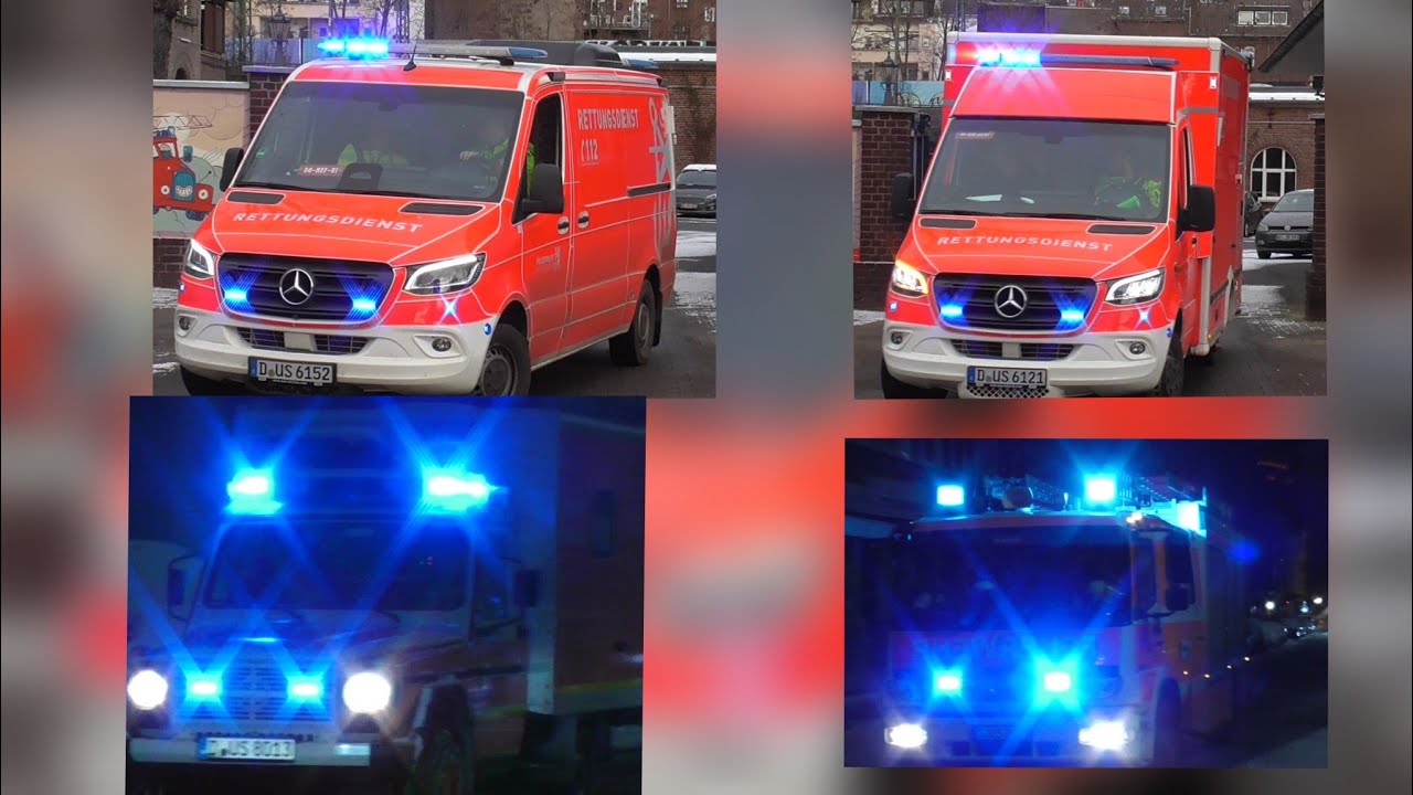 [Düsseldorf][KTW-G Sehr selten!] 1×NEF+1×RTW+1×KTW-G+1×HLF auf Einsatzfahrt in Düsseldorf (5.1.2026)