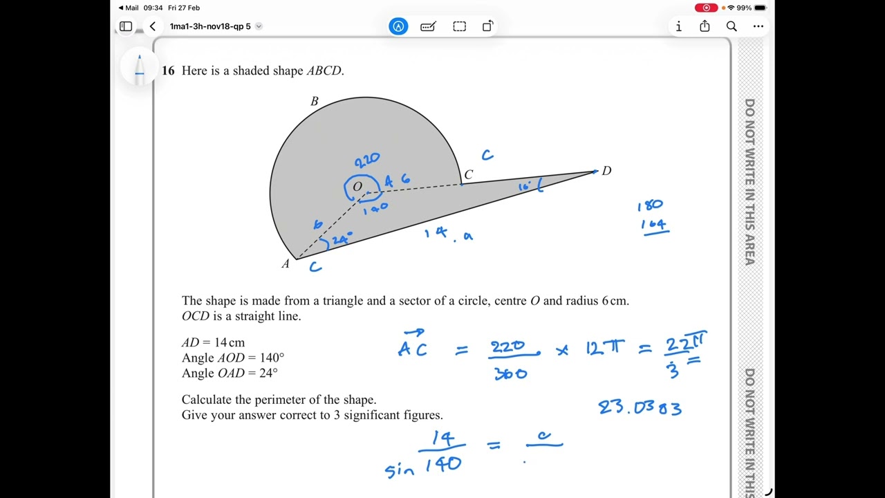 @Katiedoesmaths how to find a perimeter using the sin rule GCSE Edexcel 12 Nov 2018 Q16