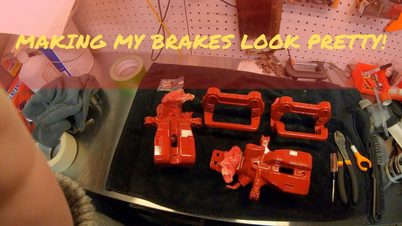 Painting the rear brake calipers on my Miata