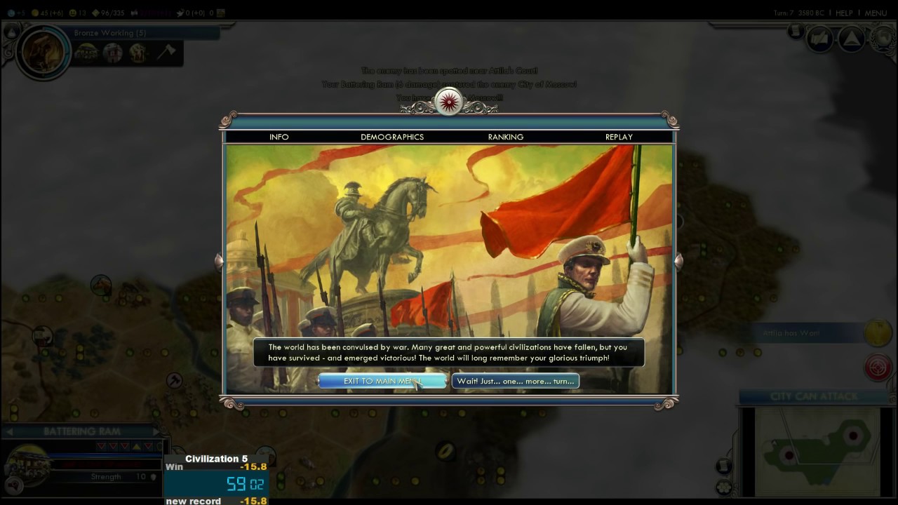Civilization 5 - Domination Speedrun (59 Seconds Turn 7)