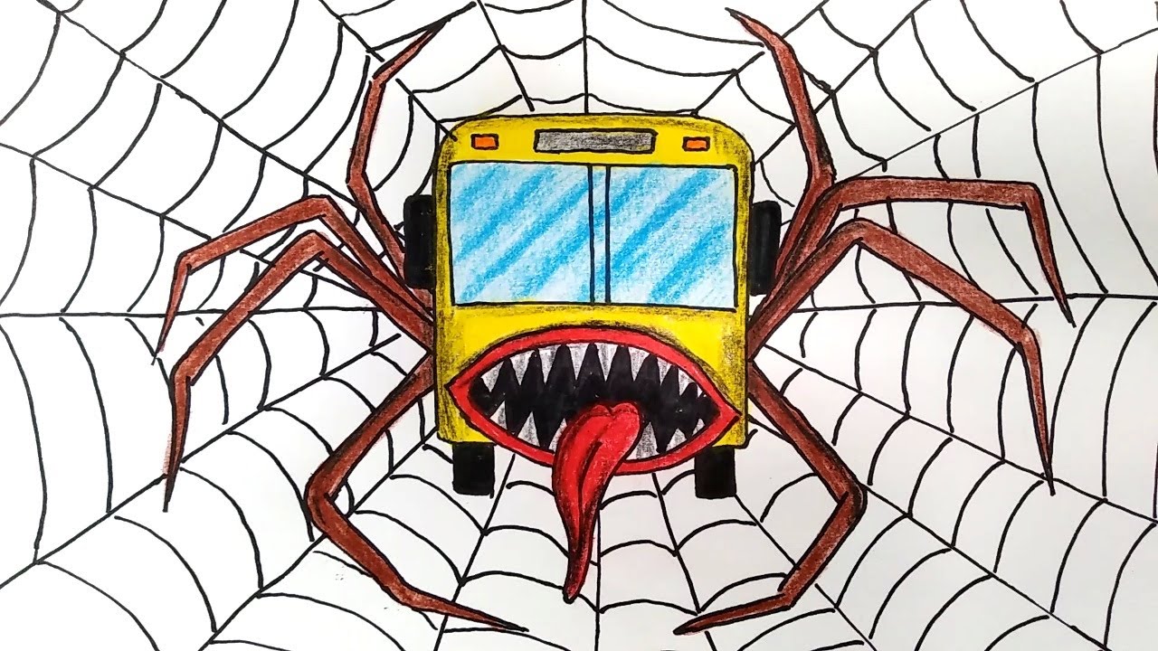 Как нарисовать АВТОБУС ПОЖИРАТЕЛЬ  в паутине