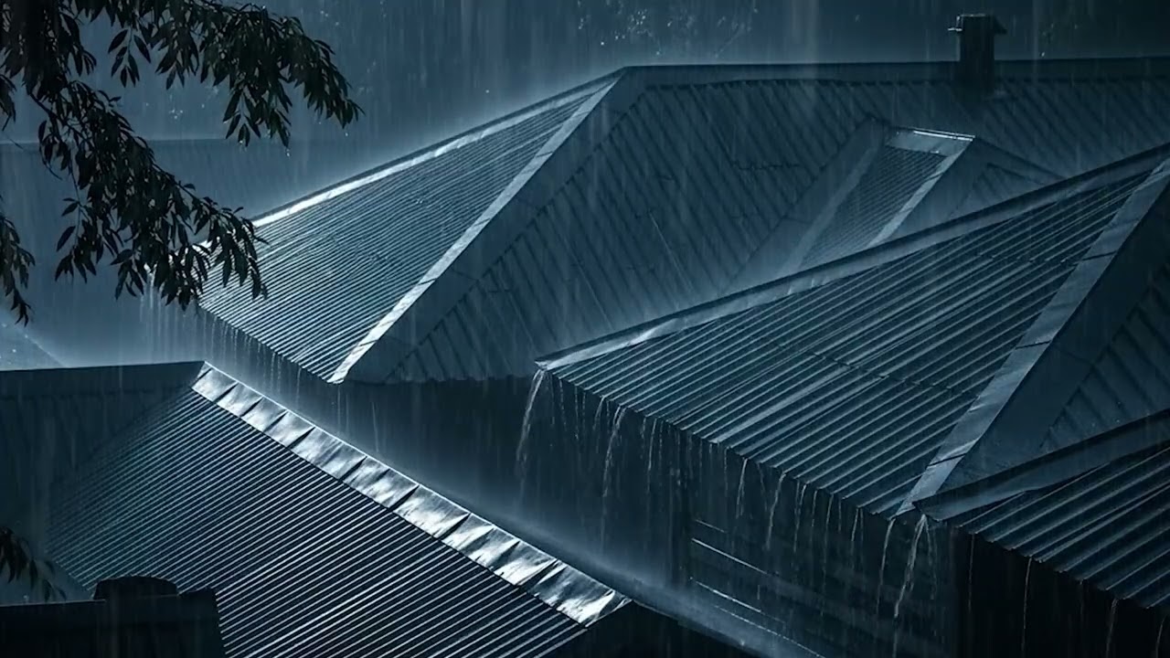 Strong Rainstorm & Massive Thunder on Old Metal Roof for Sleep
