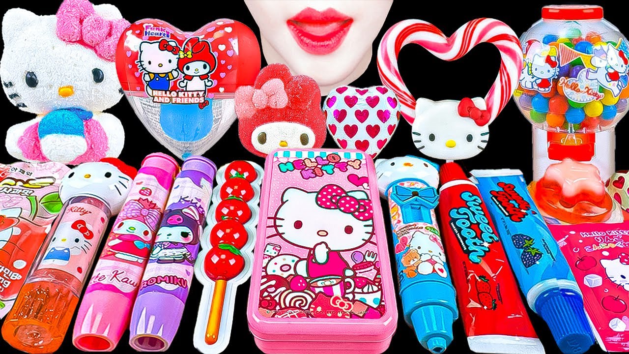 ASMR Hello Kitty🩷키티 아이폰, 산리오 크레용, 캔디 마시멜로 먹방 Kitty iPhone, Sanrio Crayon, Candy EATING MUKBANG