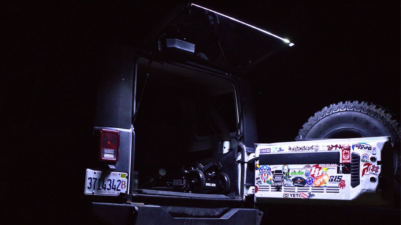 Jeep Wrangler rear window LED light strip install.