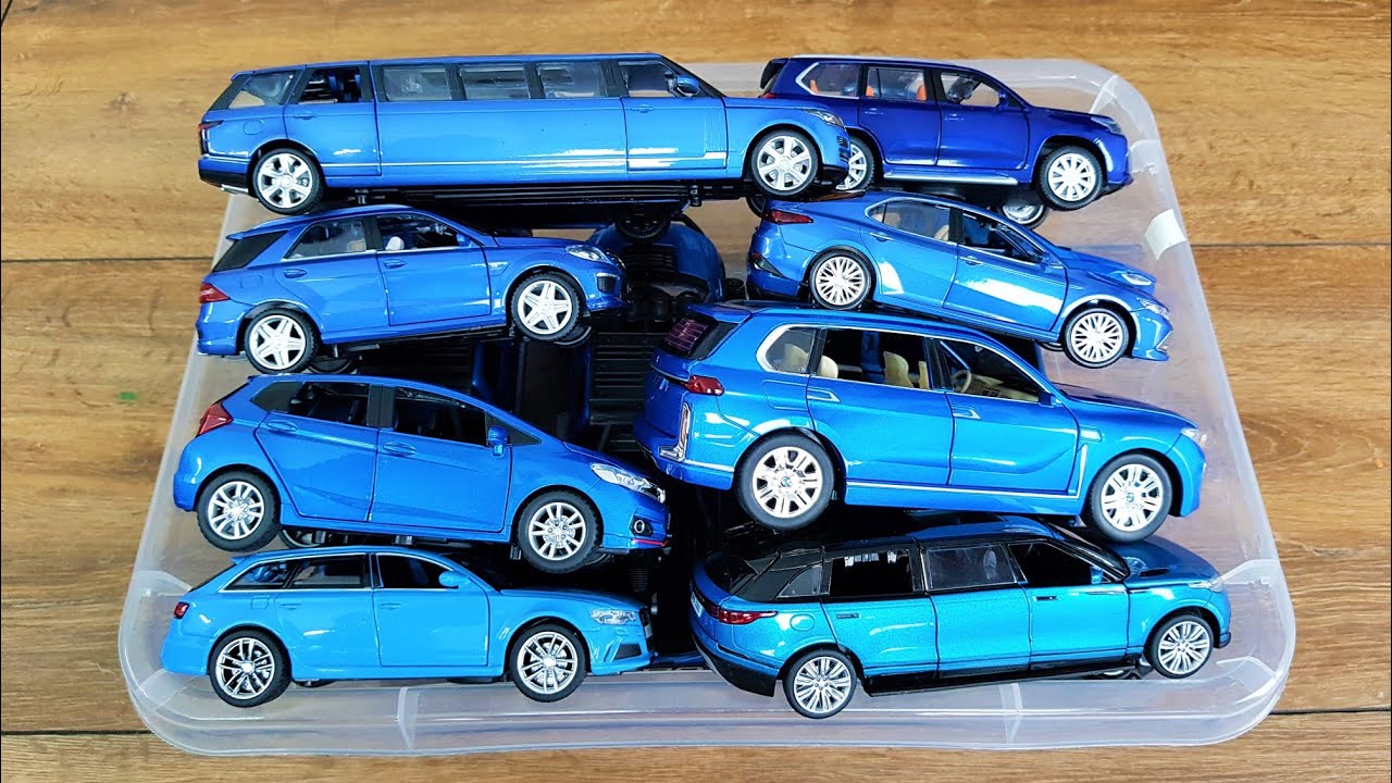 Box full of blue cars Pull Back Cars
