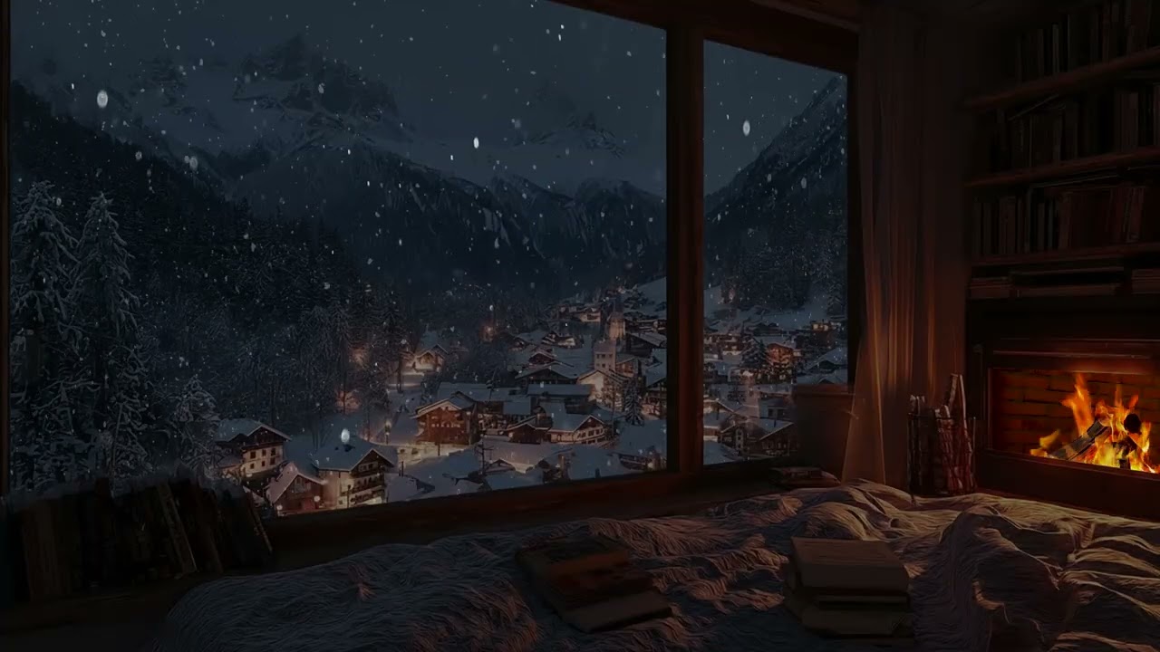 Cozy Christmas Cabin Snow and Fireplace Ambience for Deep Sleep and Winter Calm
