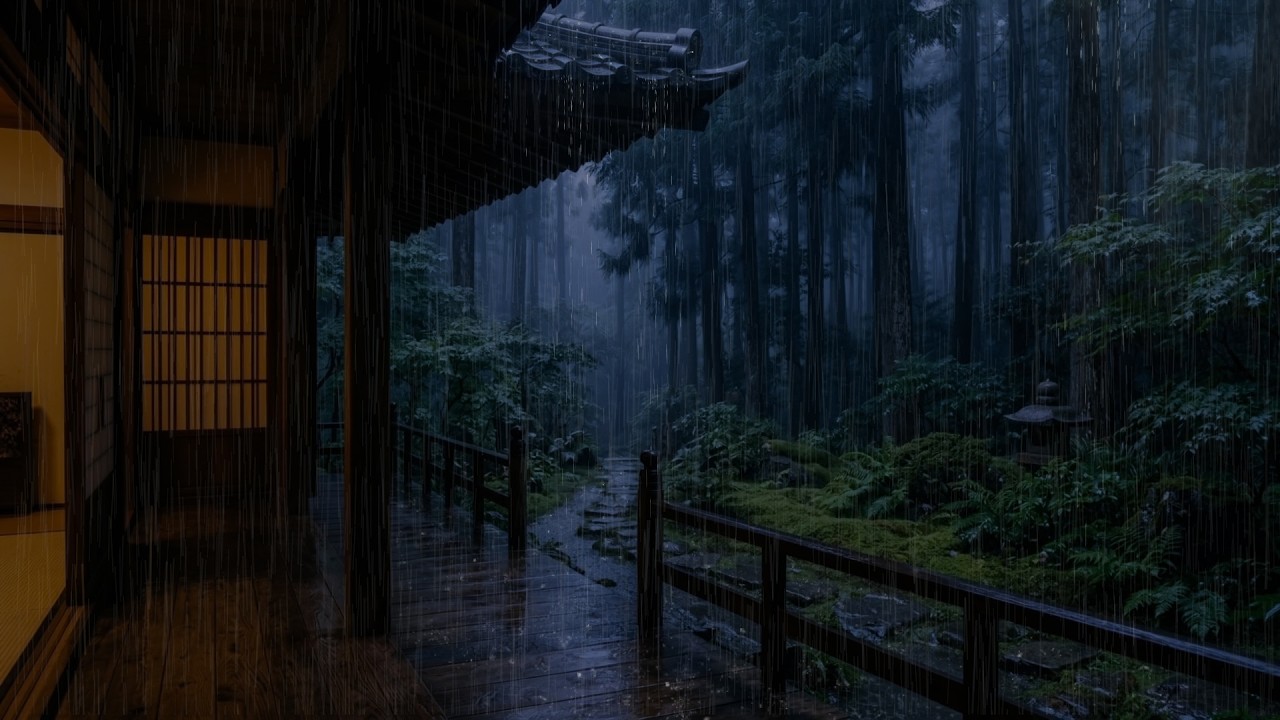Gentle Night Rain in a Peaceful Forest Cabin with Natural Rain Sounds for Sleep