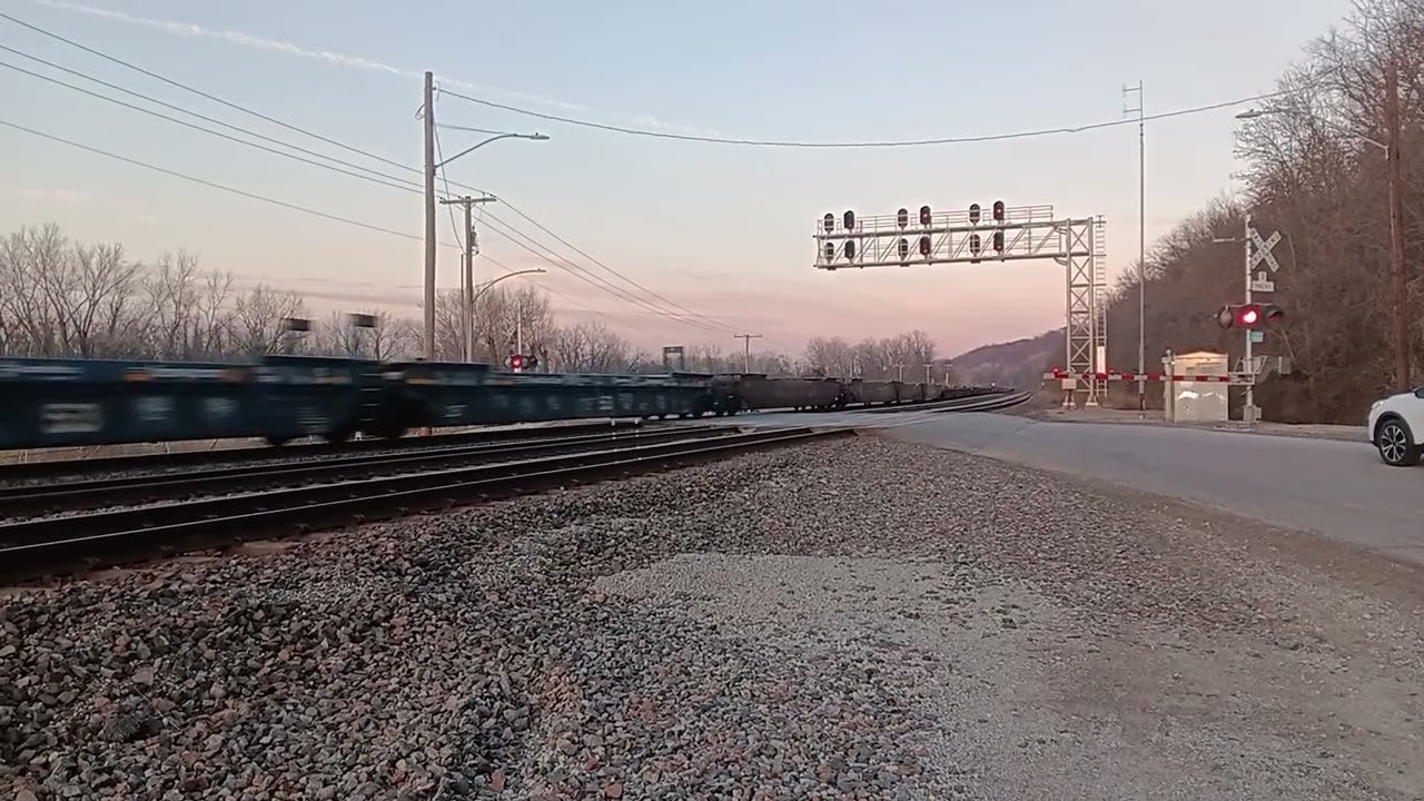 BNSF 6952 LEADING with canadian Pacific 8060 double stack in Sugar Creek Missouri with horn salute