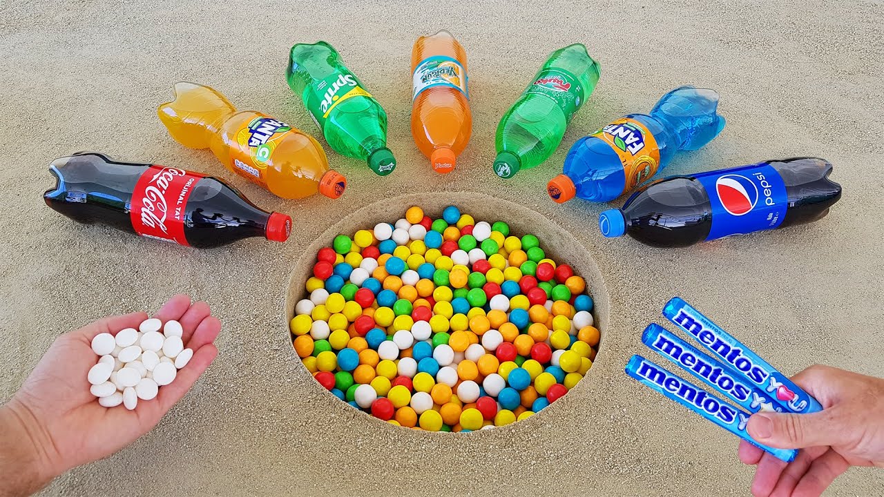 Experiment !! Gummy VS Cola, Fanta, Pepsi, Fruko, Yedigün, Sprite and Mentos Underground
