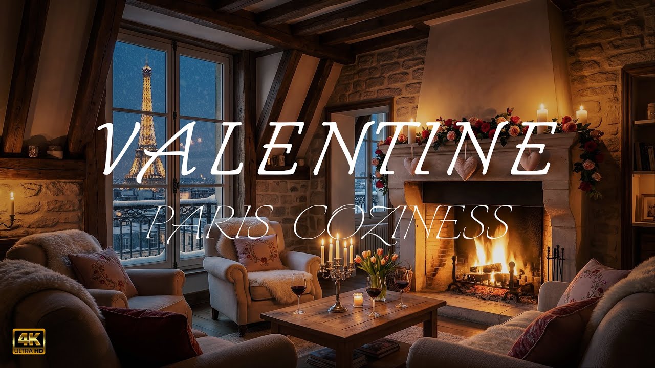 Snowy valentine apartment with cozy crackling fireplace in Paris ♥️ 4K ULTRA
