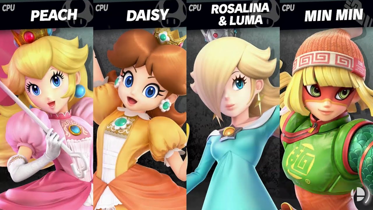 Super Smash Bros. Ultimate - Peach vs Daisy vs Rosalina vs Min Min