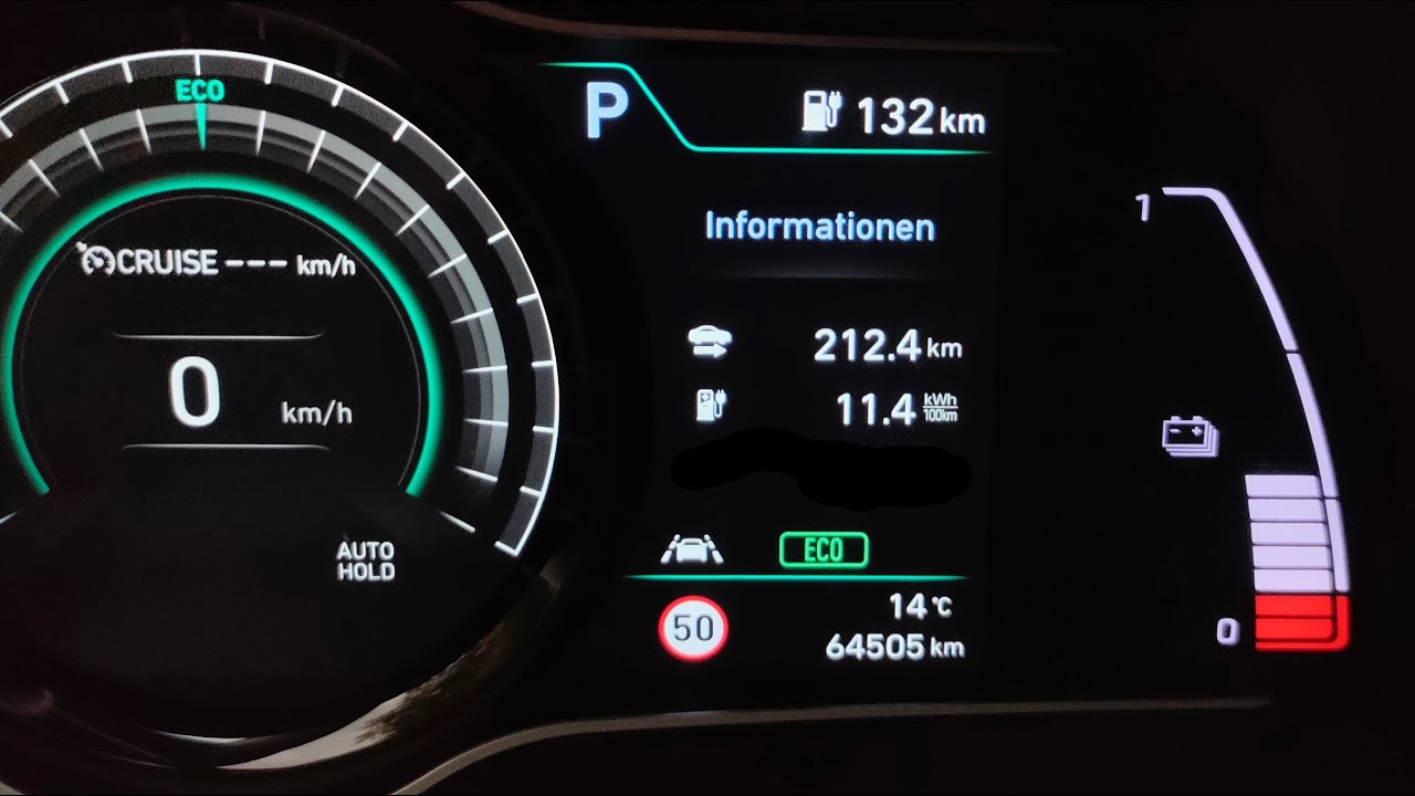 Hyundai Kona Electric 39,2kwh: Wind; 14 Grad; Autobahn; Regen & Heizung = Kiel-Bremen =11,4kwh/100km