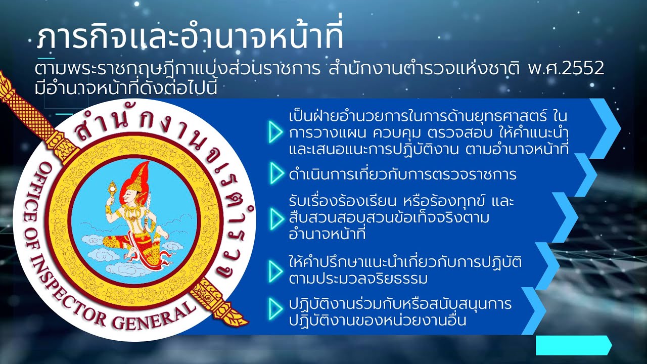 บรรยายสรุป ประวัติ โครงสร้าง อำนาจหน้าที่และภารกิจ ของสำนักงานจเรตำรวจ (ตุลาคม 2565)