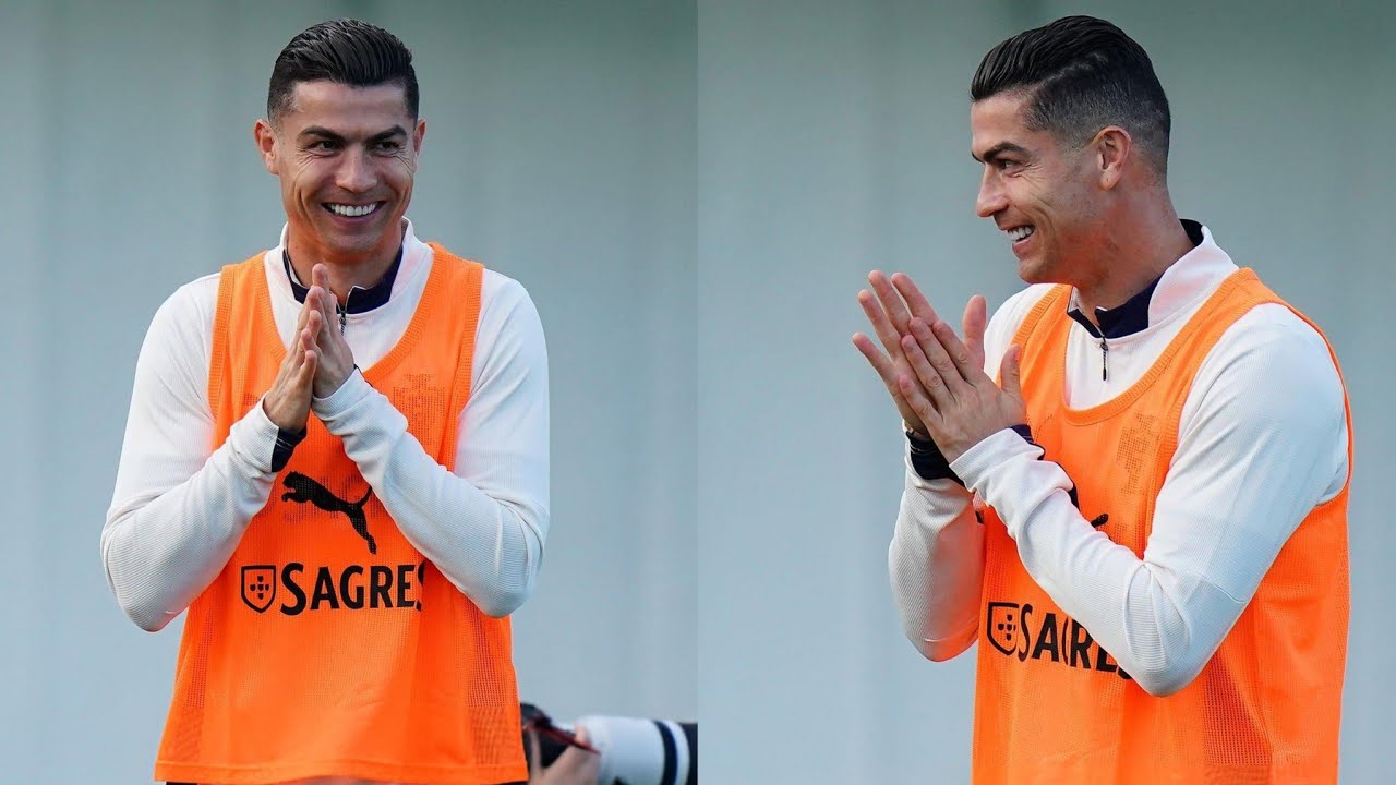 Cristiano Ronaldo in training portugal for game vs Denmark , Looking so sharp and happy 🔥🐐