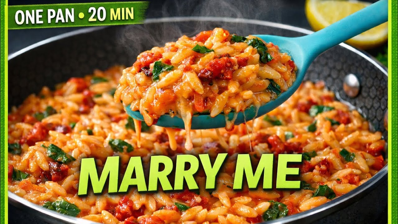 One-Pan “Marry Me” Roasted Red Pepper Orzo Skillet 