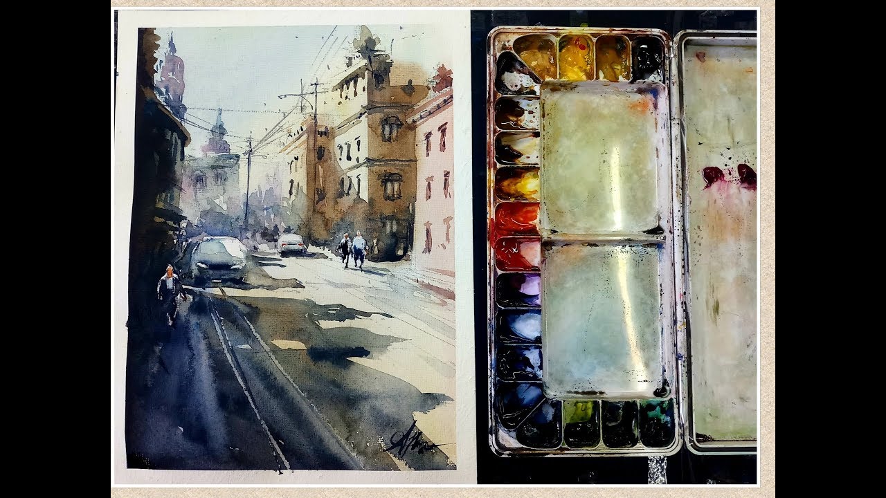 Maestriaa,Watercolour Landscape Painting | Cityscape | Rainy | Mumbai | By Achintya
