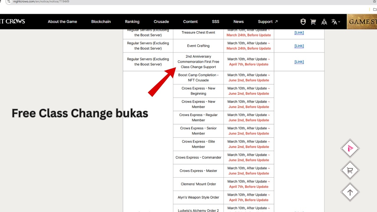Free Class Change bukas sa NIGHT CROWS