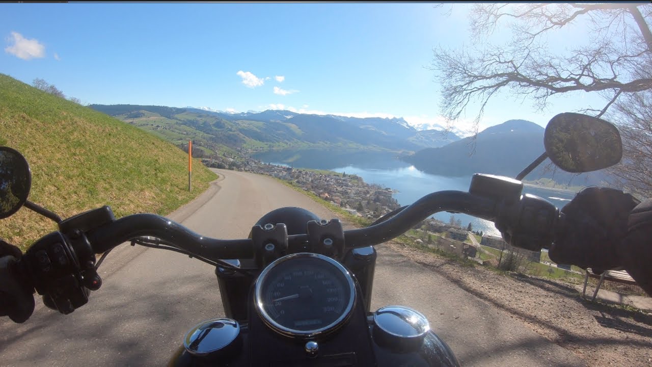 Harley Davidson Fatboy S Rideout to Ägerisee Pure Exhaust Sound [4K]