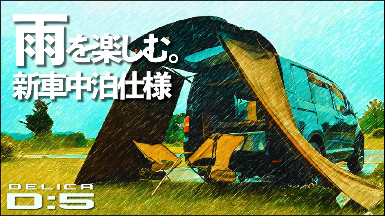 デリカD:5新車中泊仕様|簡単DIYタープで雨を楽しむ|誰もいないキャンプ場で車中泊