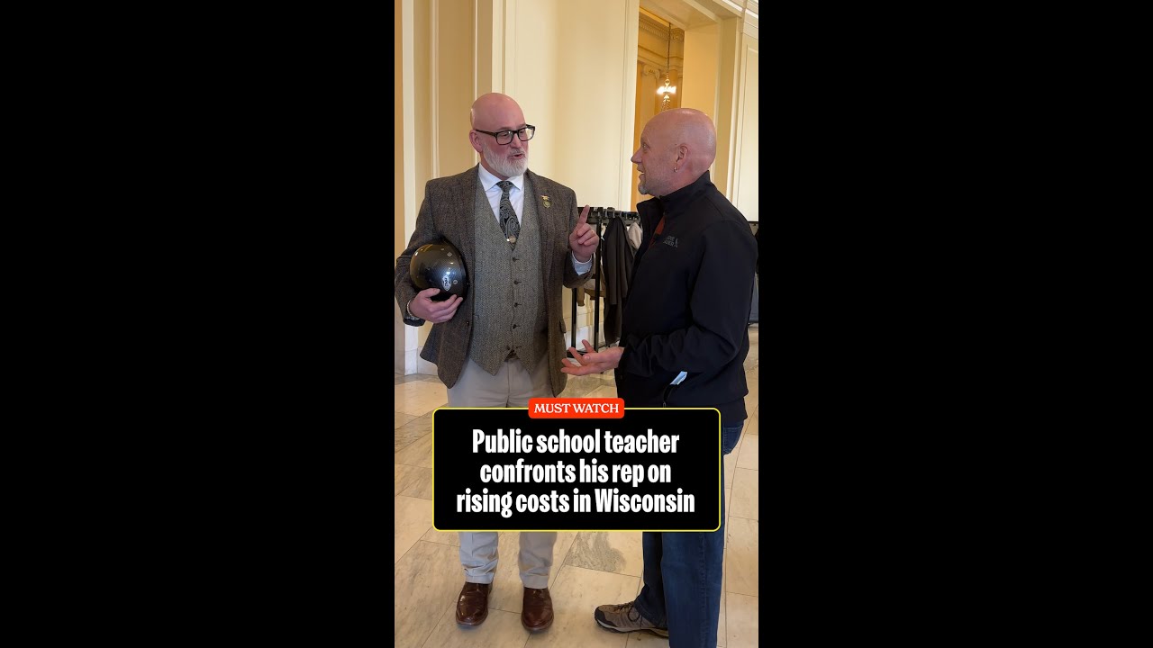 Wisconsin teacher confronts Rep. Derrick Van Orden about rising costs.