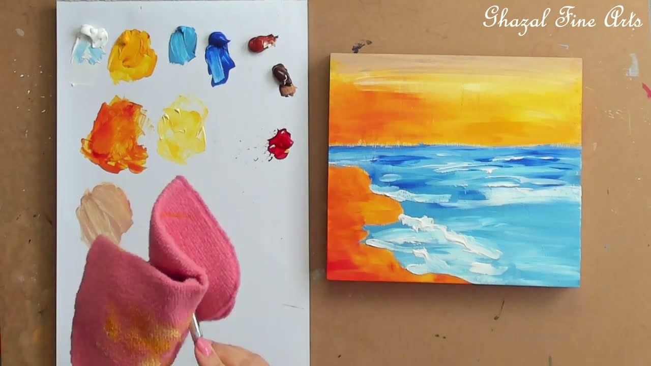 Painting Vacation Beach Sunset with acrylic | Step by step easy painting tutorial