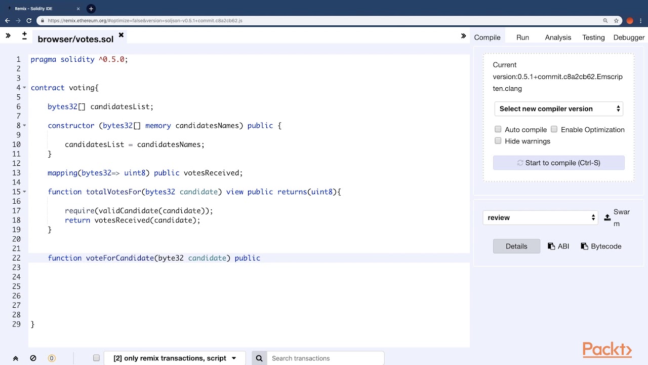 Learning Ethereum 2.0 : Let&rsquo;s Create a Contract for Our Voting DApp | packtpub.com